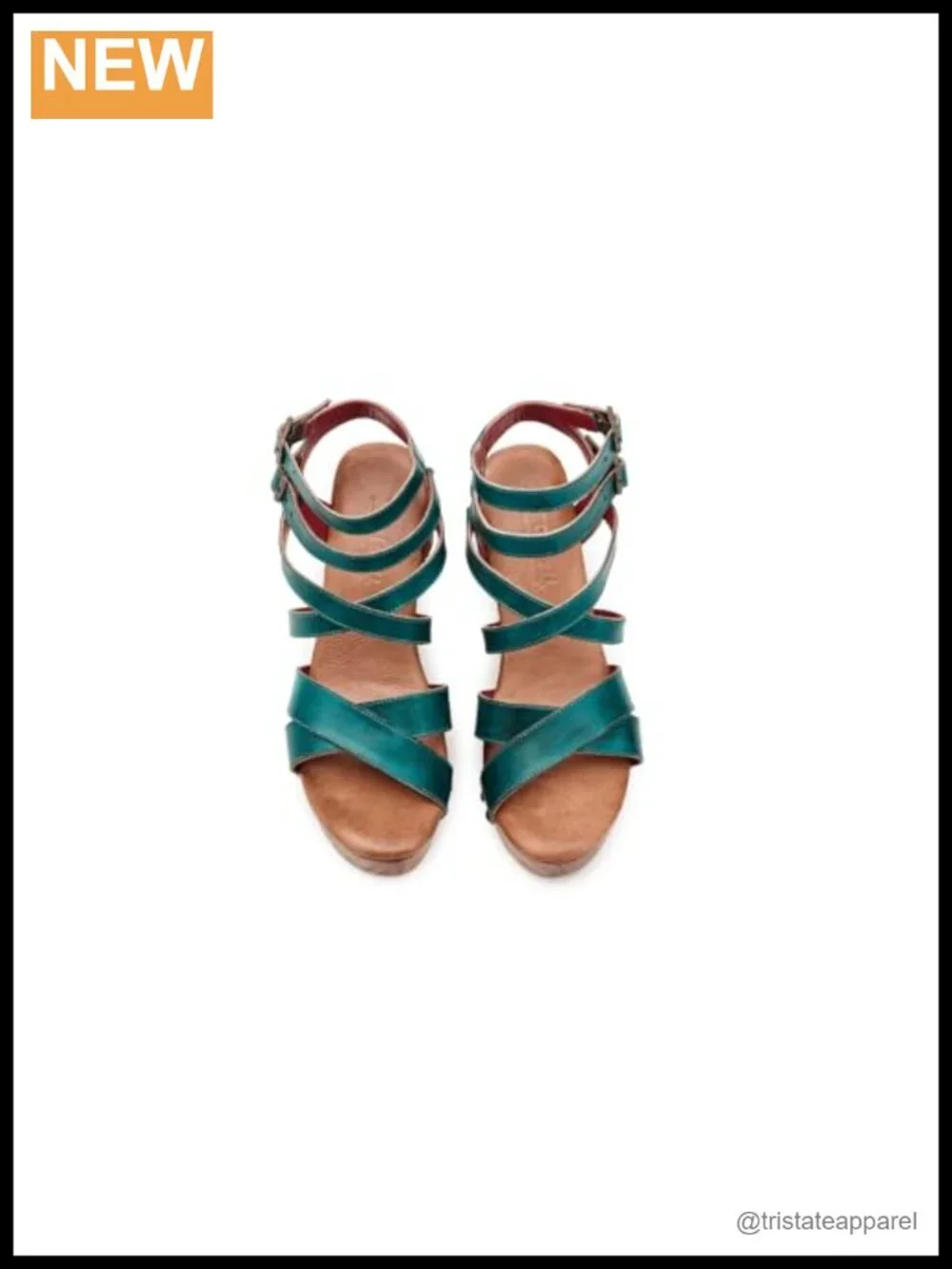 Vegetable Tanned Leather Wedge Heeled Sandals Ankle Strap